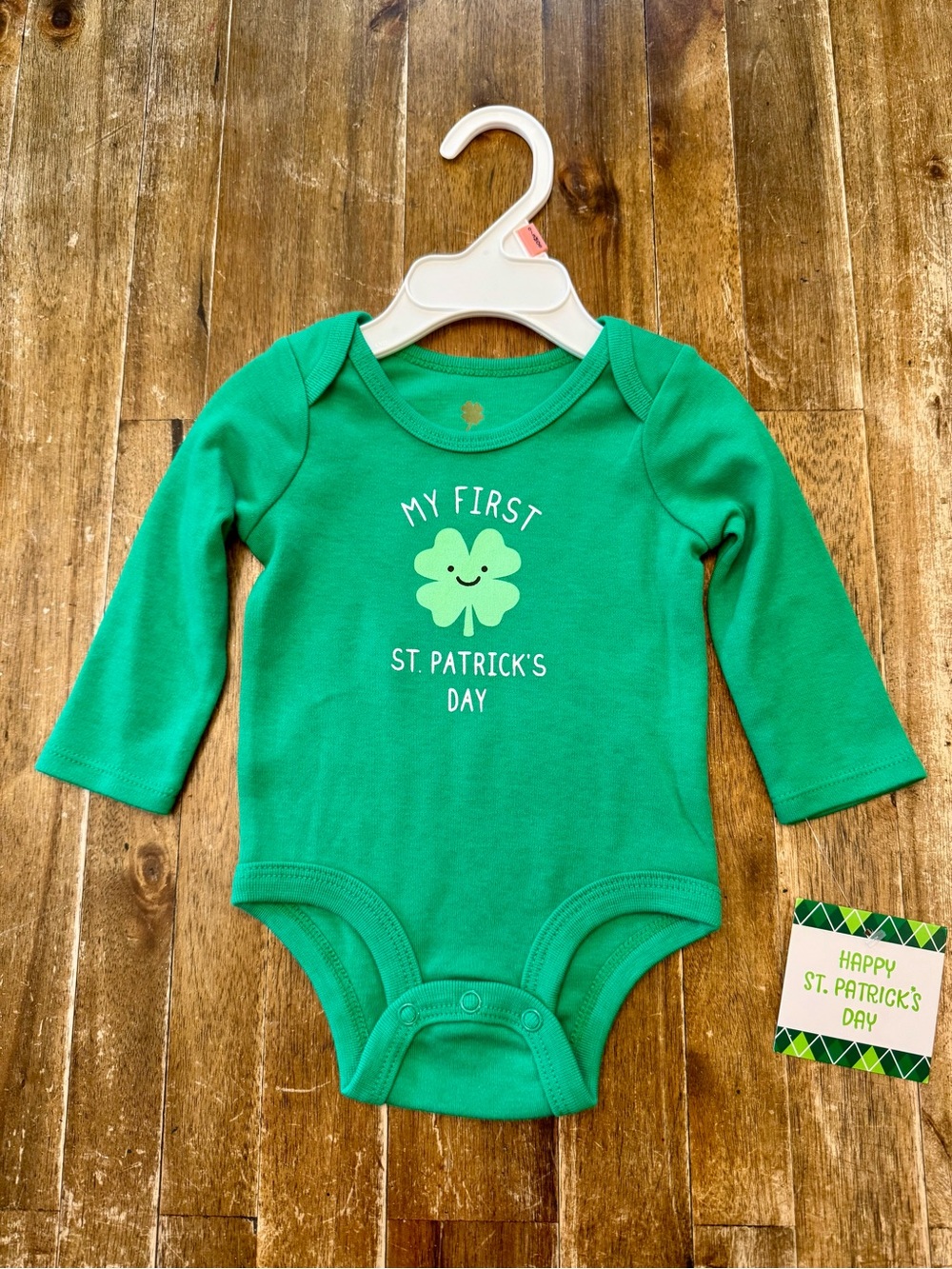 My First St. Patrick's Day Green Baby One-Piece Long Sleeve Bodysuit 0-3 mos